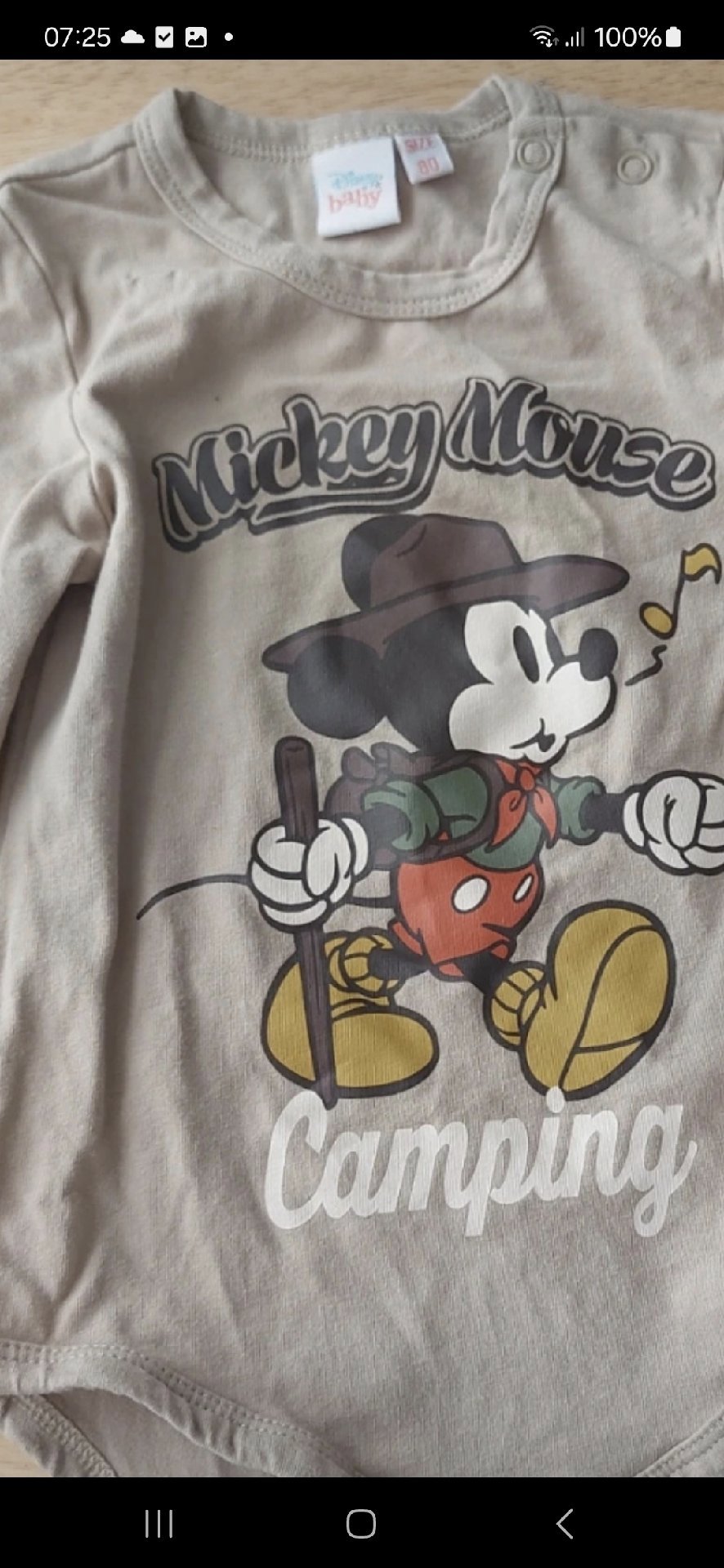 Disney Baby Mickey Mouse Camping Beige Bodysuit – Size 80, Disney, 80, Good condition — preloved on SilentSale®