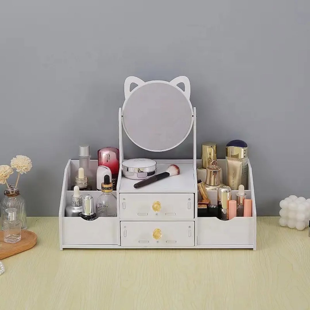 White Wooden Makeup Organiser Box with Mirror and Drawers, Unbranded, Medium, New condition — preloved on SilentSale®