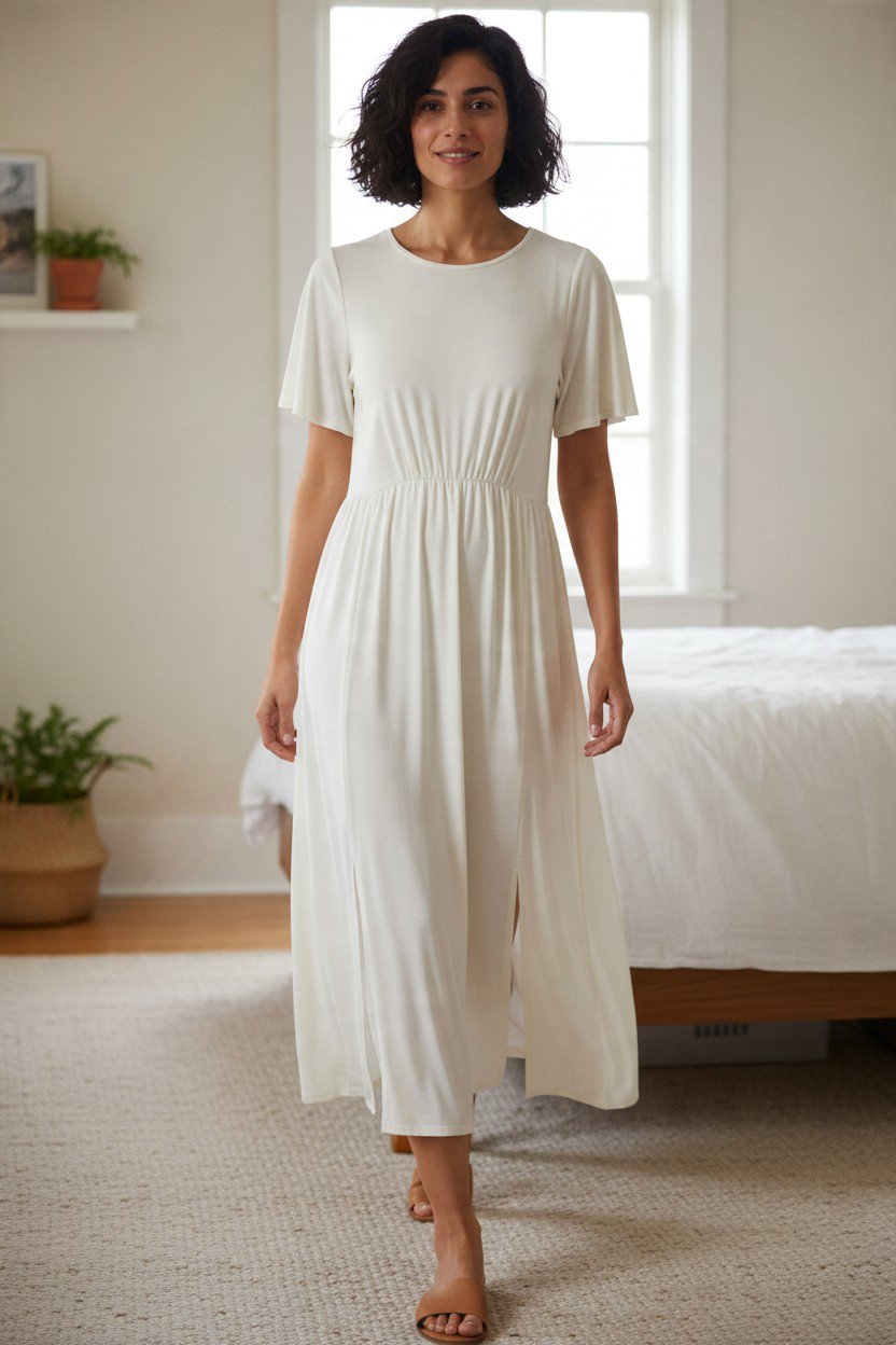 White Midi Dress with Angel Sleeves, Marina Kaneva, 12, New condition — preloved on SilentSale®