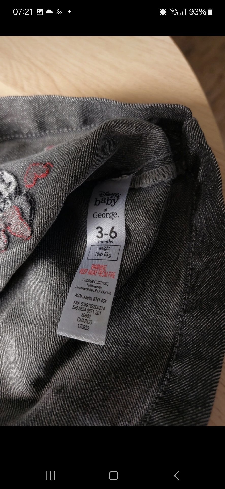 Disney Baby Minnie Mouse Grey Denim Dress 3-6 Months, George, 3-6 months, Excellent condition — preloved on SilentSale®