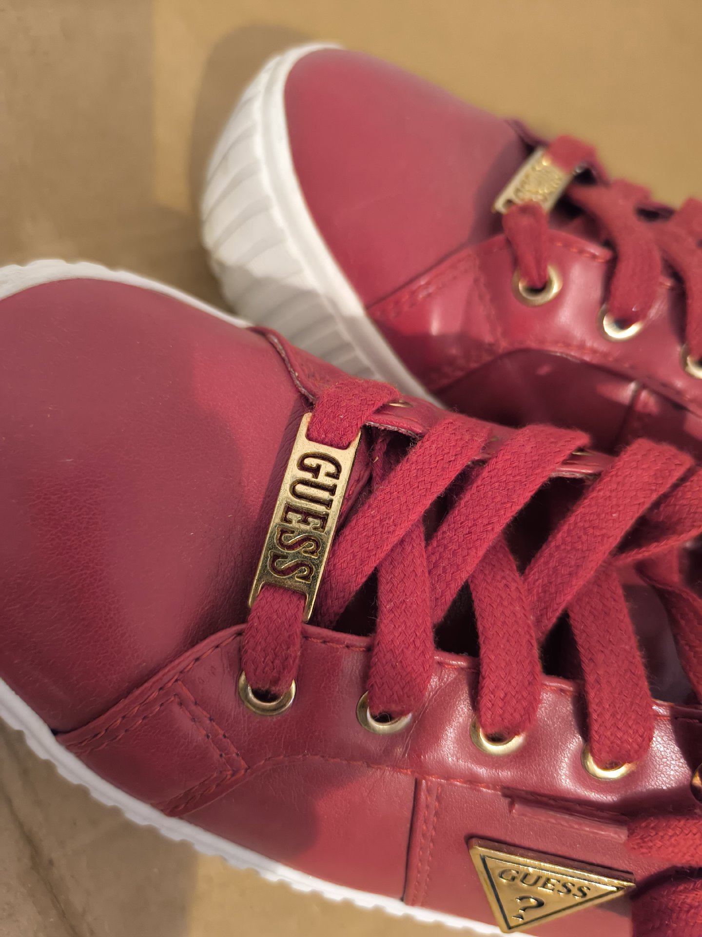 Guess Red Leather Trainers – UK 8, Guess, 8, Excellent condition — preloved on SilentSale®