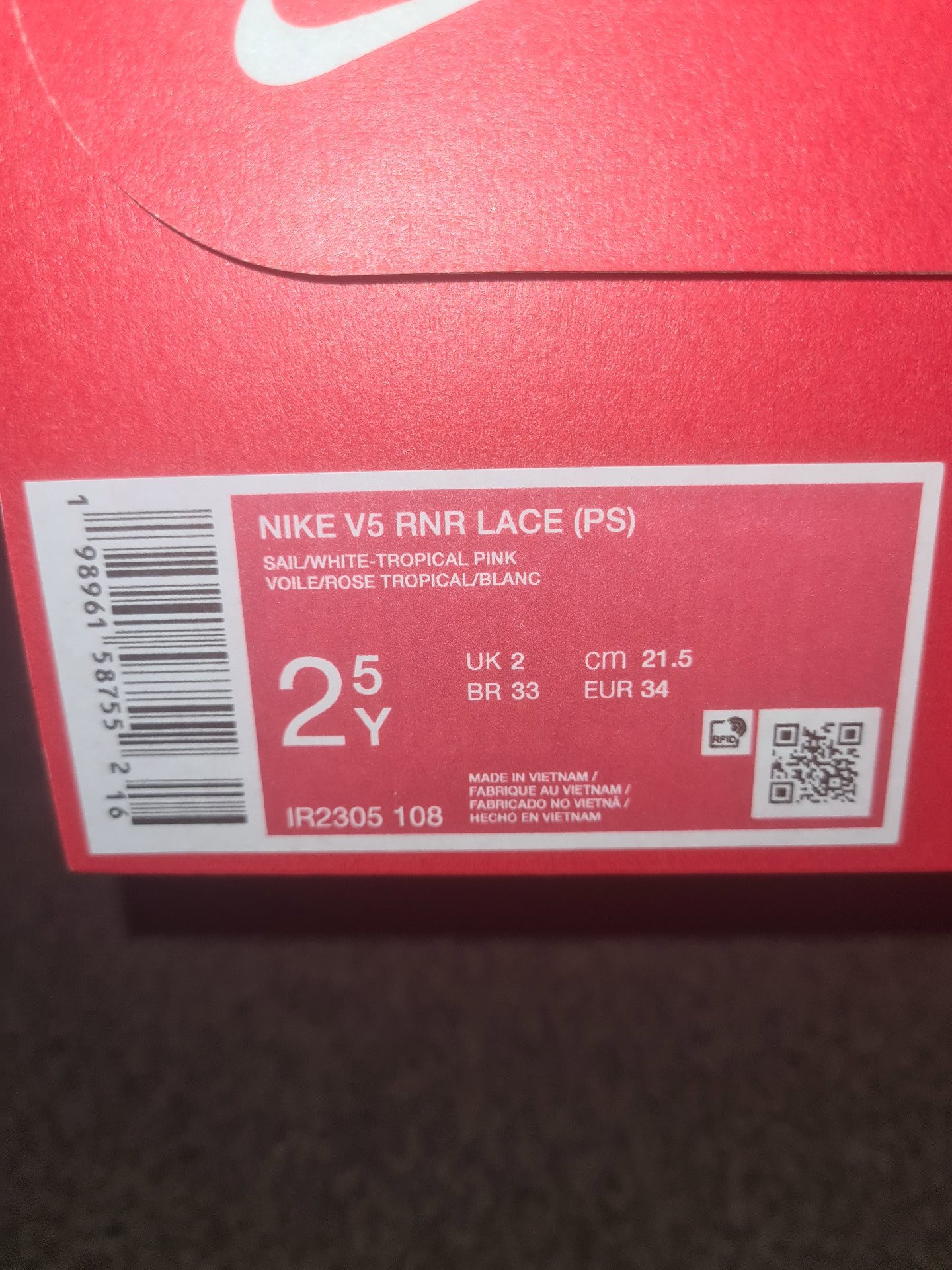 Nike V5 RNR Lace White and Tropical Pink Trainers – UK 2 Youth, Nike, UK 2 Y, Excellent condition — preloved on SilentSale®