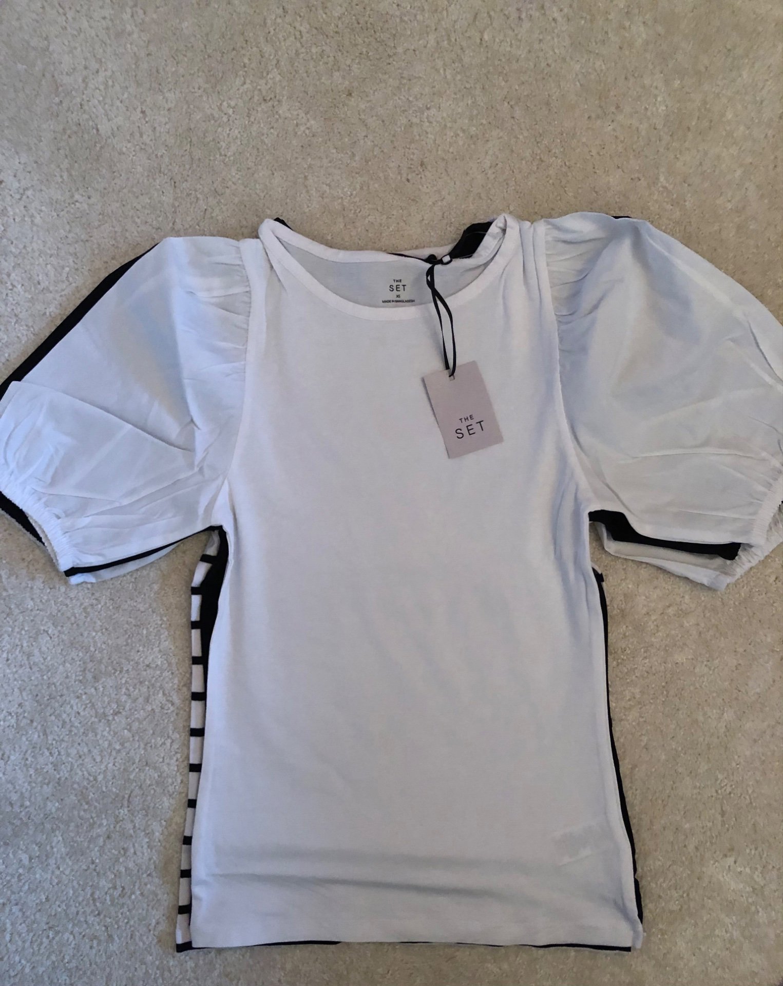 Next 3 pack  Puff Sleeve Tops, White, white and Black Stripe, black – XS, Next, XS, New condition — preloved on SilentSale®