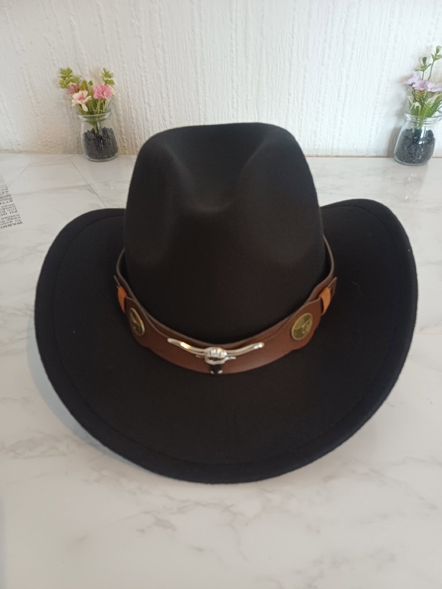 Black Western Style Hat with Brown Band – Size 57, Western, 57, New condition — preloved on SilentSale®