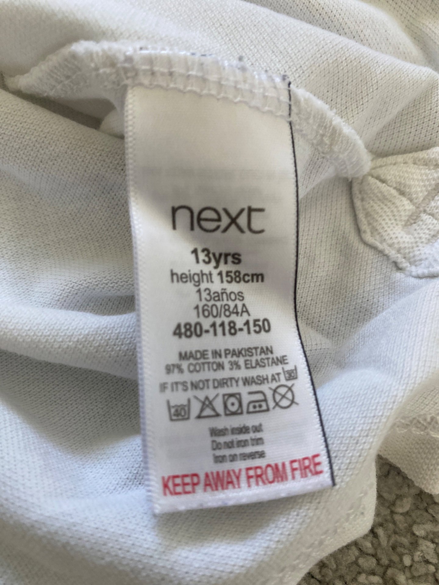 White Polo Shirt with Navy Collar Trim, Next, 14 years, Good condition — preloved on SilentSale®
