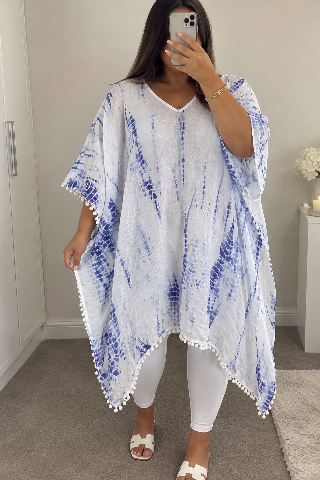 Dutalli Blue Tie Dye Pom Pom Kaftan Top, Dutalli, 16, Excellent condition — preloved on SilentSale®