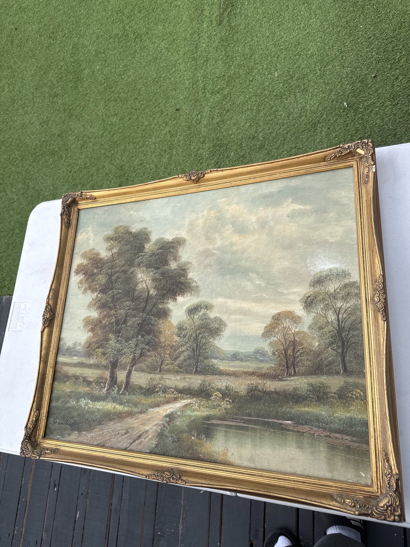 Framed Landscape Oil Painting with Trees and Pond, Unbranded, One Size, Good condition — preloved on SilentSale®