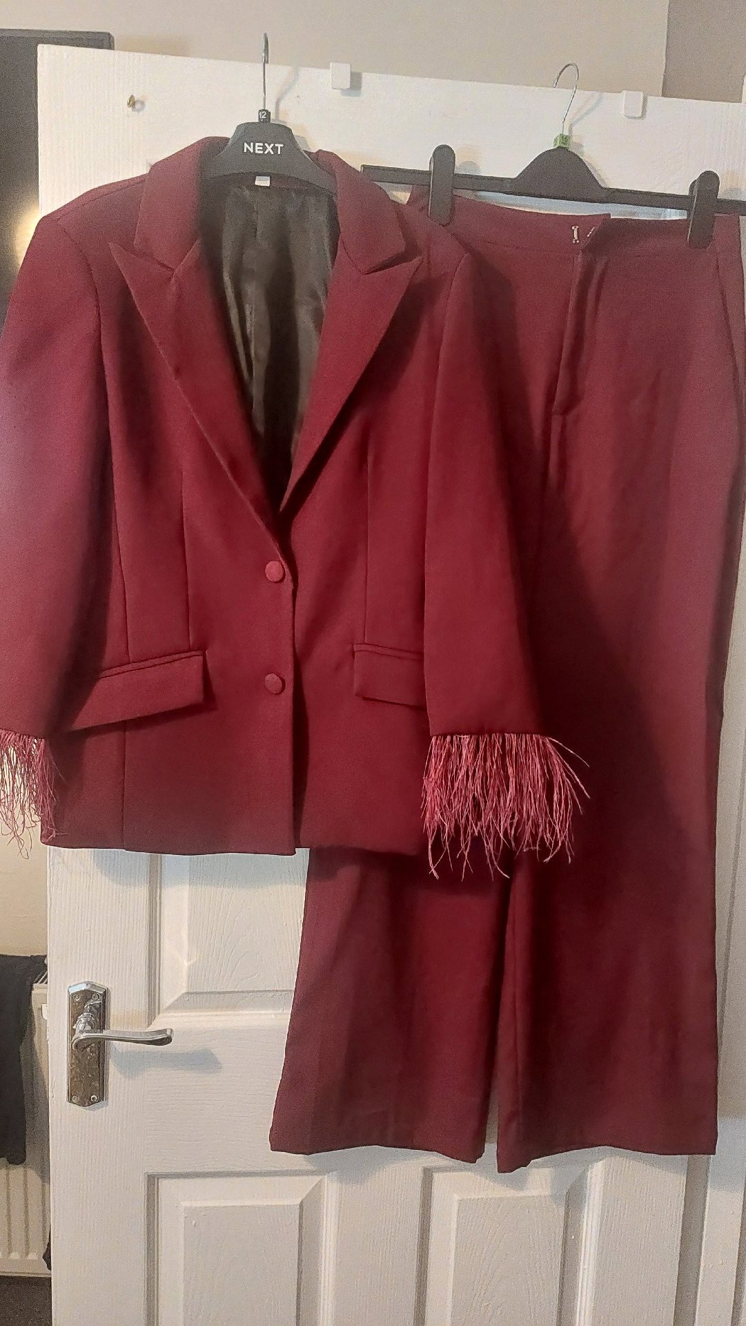 Ladies deep red trousers suit , Unbranded, 8, Good condition — preloved on SilentSale®