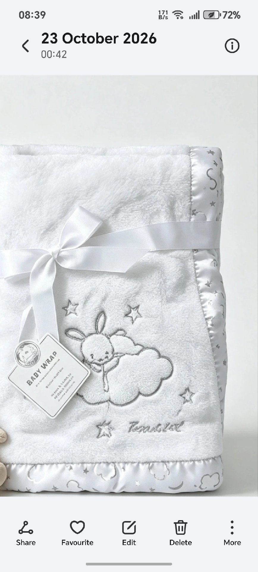 White Baby Wrap Blanket with Bunny and Cloud Embroidery, Unbranded, One Size, New condition — preloved on SilentSale®