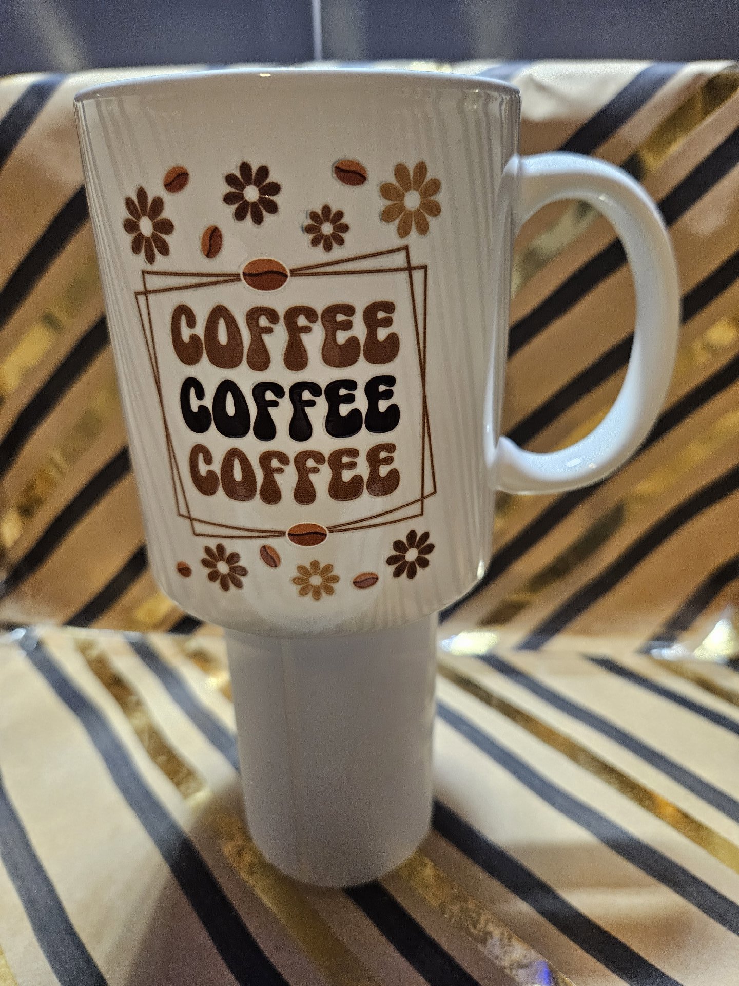 White Ceramic Coffee Mug with Coffee Text and Floral Design, Unbranded, One Size, New condition — preloved on SilentSale®