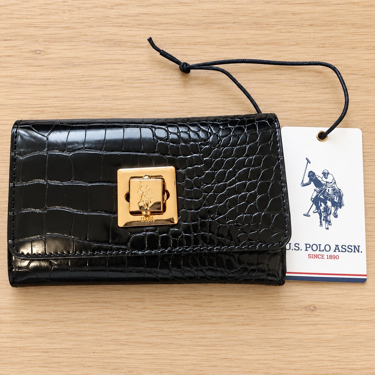 U.S. Polo Assn. Black Croc Effect Flap Wallet, U.S. Polo Assn, One Size, New condition — preloved on SilentSale®