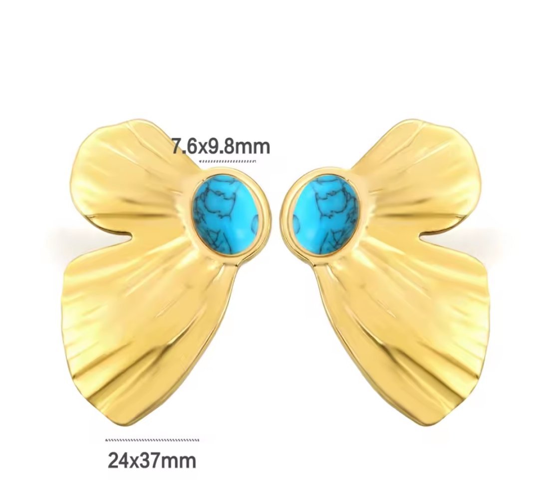 Gold Tone Stainless Steel Earrings with Blue Stone Detail, Vintage, One Size, New condition — preloved on SilentSale®