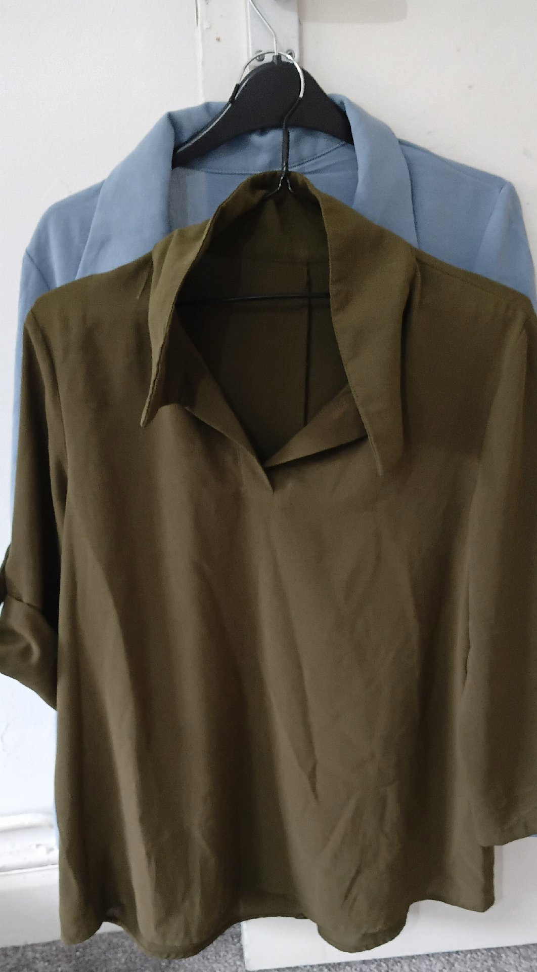 Two Collared Blouses in Blue and Olive Green, Shein, M, Excellent condition — preloved on SilentSale®
