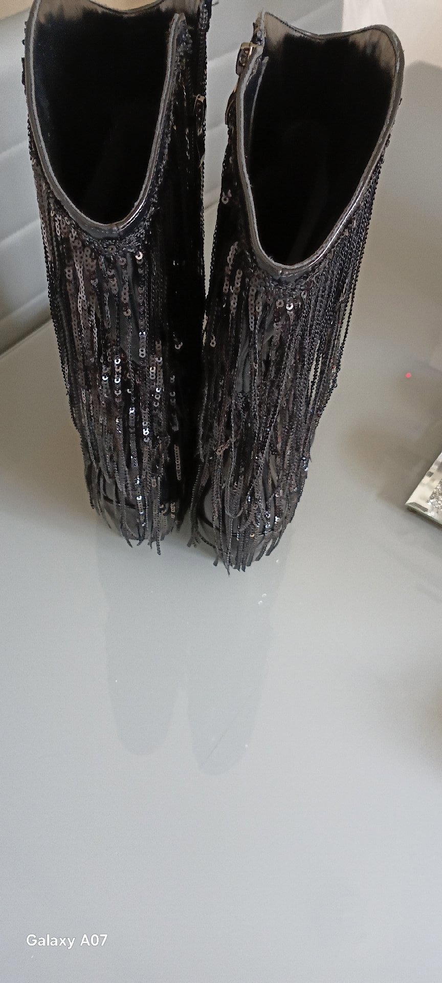 Black Sequin Fringe Ankle Boots, Stuart Weitzman, 6, Excellent condition — preloved on SilentSale®
