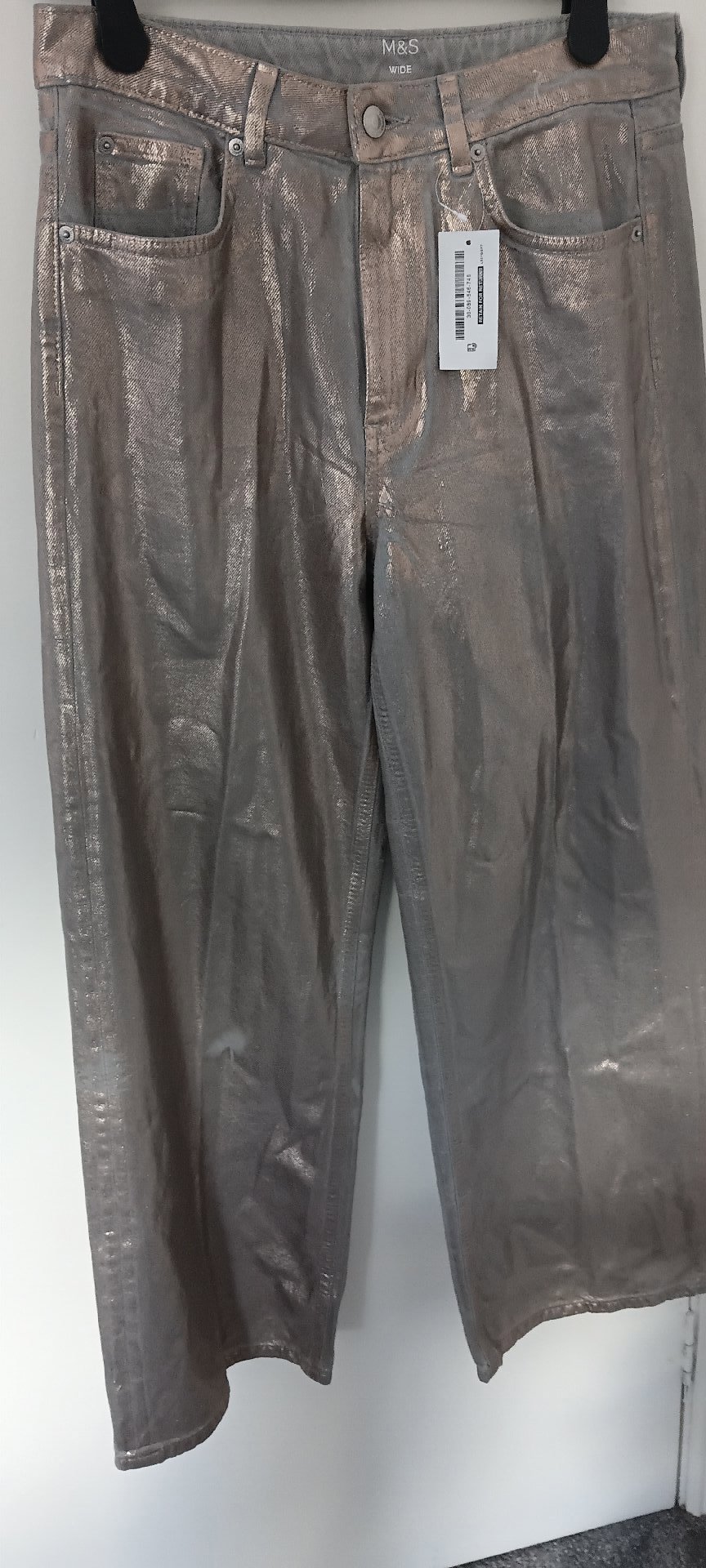 M&S Wide Metallic Silver Trousers – Size 12 Regular, Marks & Spencer, 12 Regular, New condition — preloved on SilentSale®