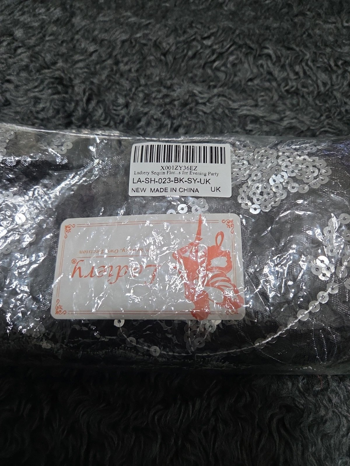 Black & Silver Sequin Floral Evening Shawl Wrap, Amazon, One size, New condition — preloved on SilentSale®