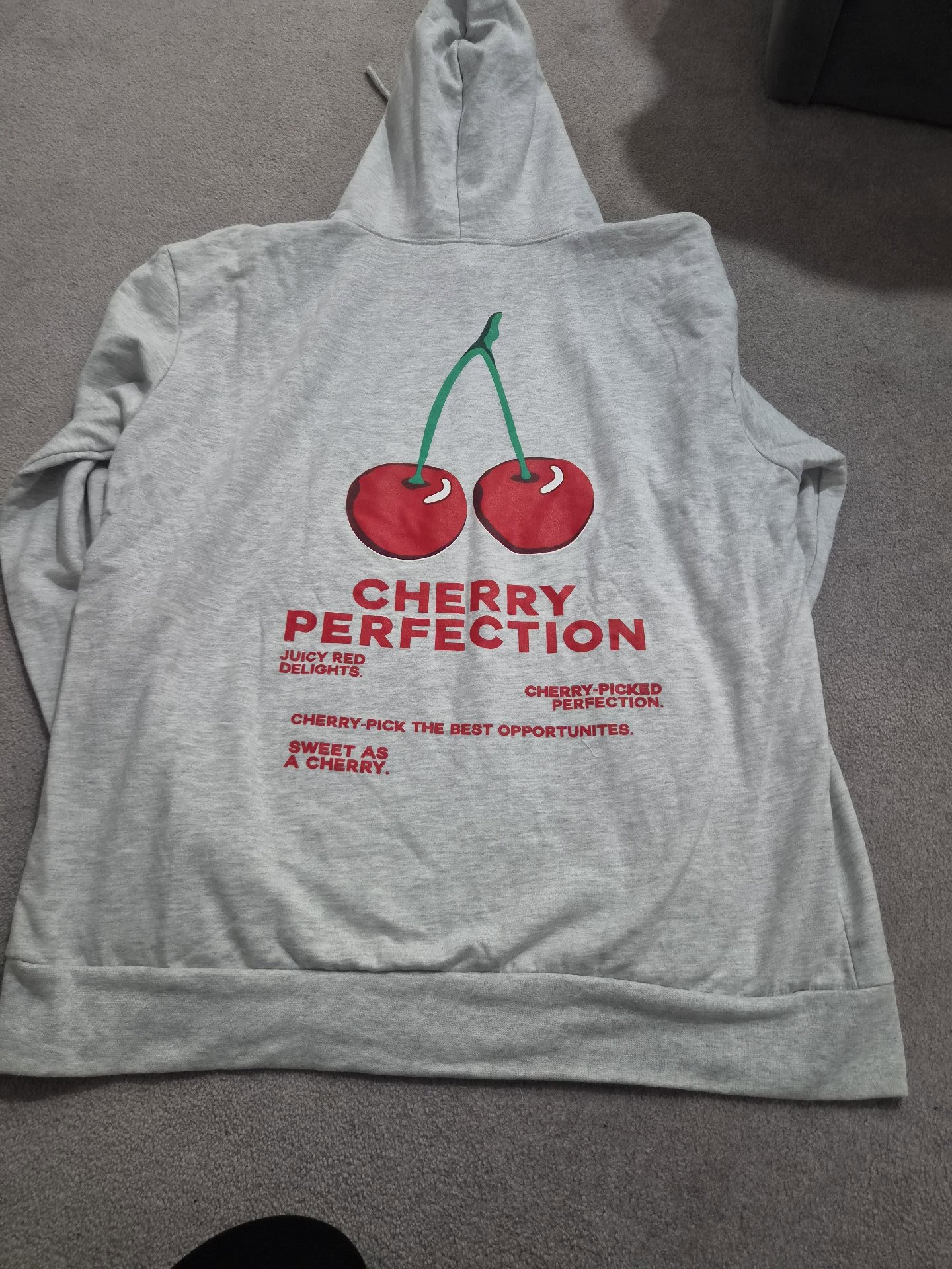 Cherry Print Grey Hoodie Sweatshirt XL, Unbranded, XL, Like New condition — preloved on SilentSale®