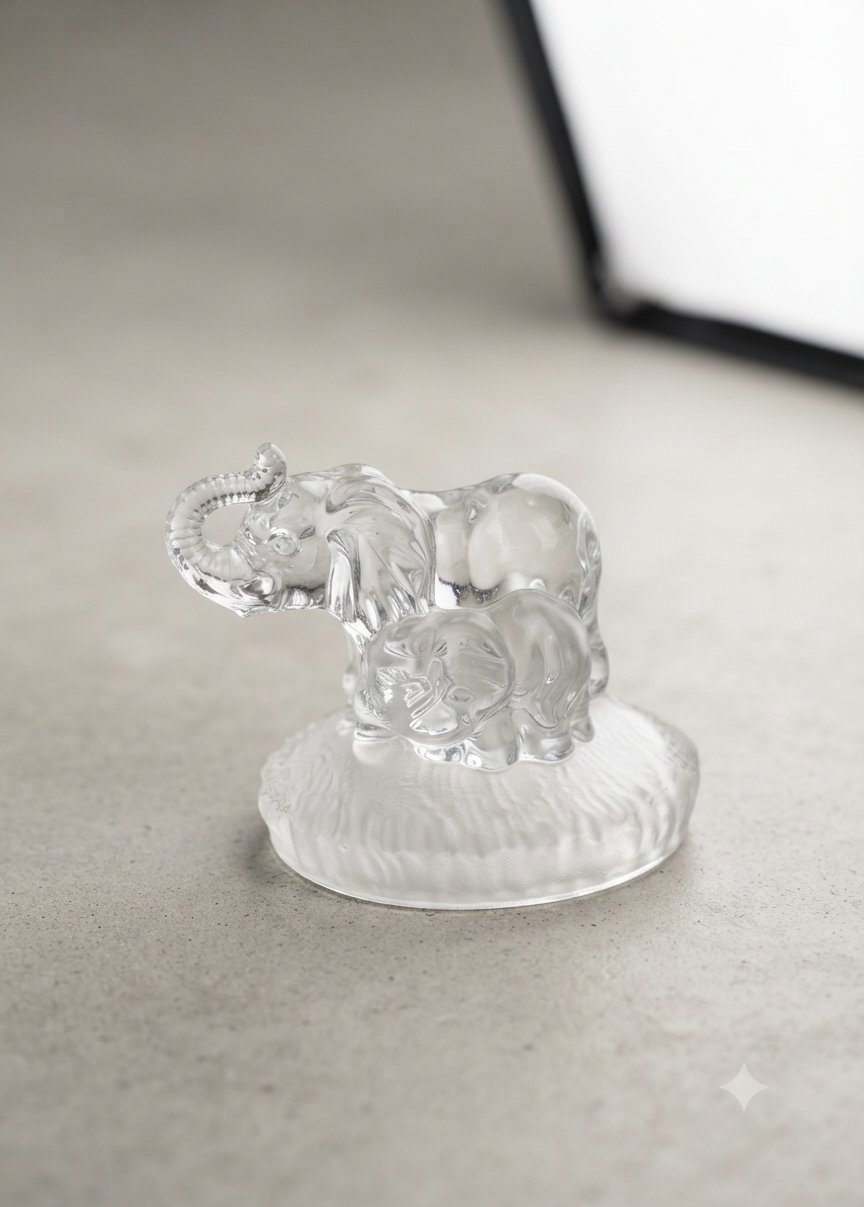 Glass Elephant Figurine with Baby Elephant on Base, Unbranded, Small, Excellent condition — preloved on SilentSale®