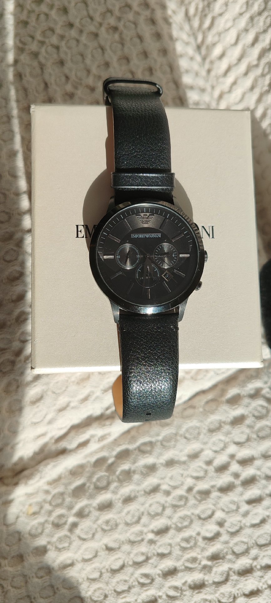 Emporio Armani Black Leather Strap Men's Watch, Armani, One Size, Excellent condition — preloved on SilentSale®