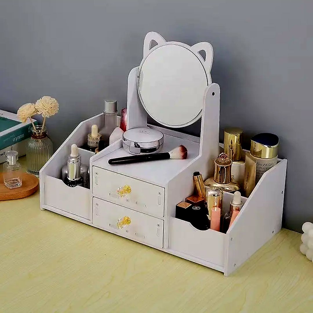 White Wooden Makeup Organiser Box with Mirror and Drawers, Unbranded, Medium, New condition — preloved on SilentSale®