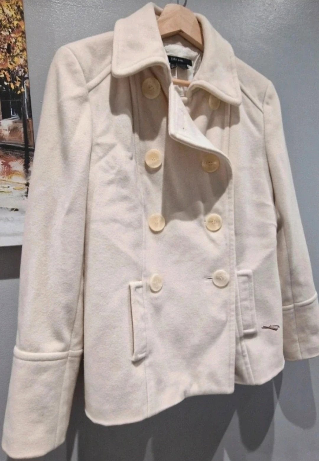  Zara Basic Cream Double-Breasted Peacoat | M / UK 12–14, Zara, 12, Excellent condition — preloved on SilentSale®