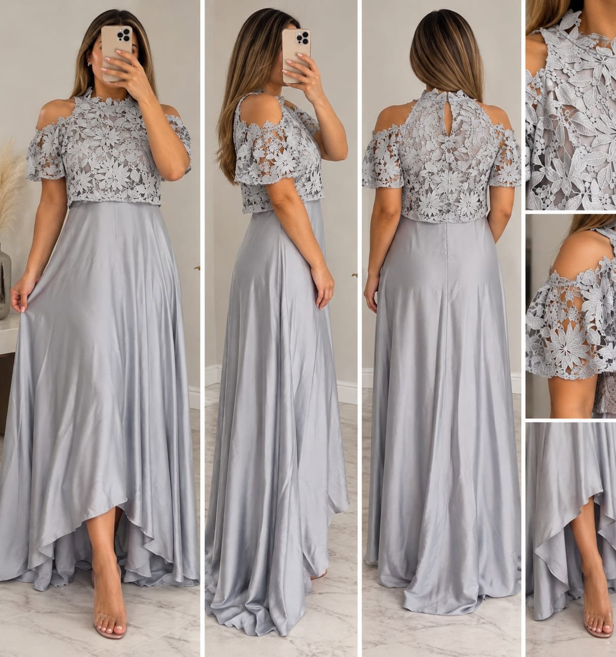 Coast Silver Lace High Low Dress – UK 12, Coast, 12, New condition — preloved on SilentSale®