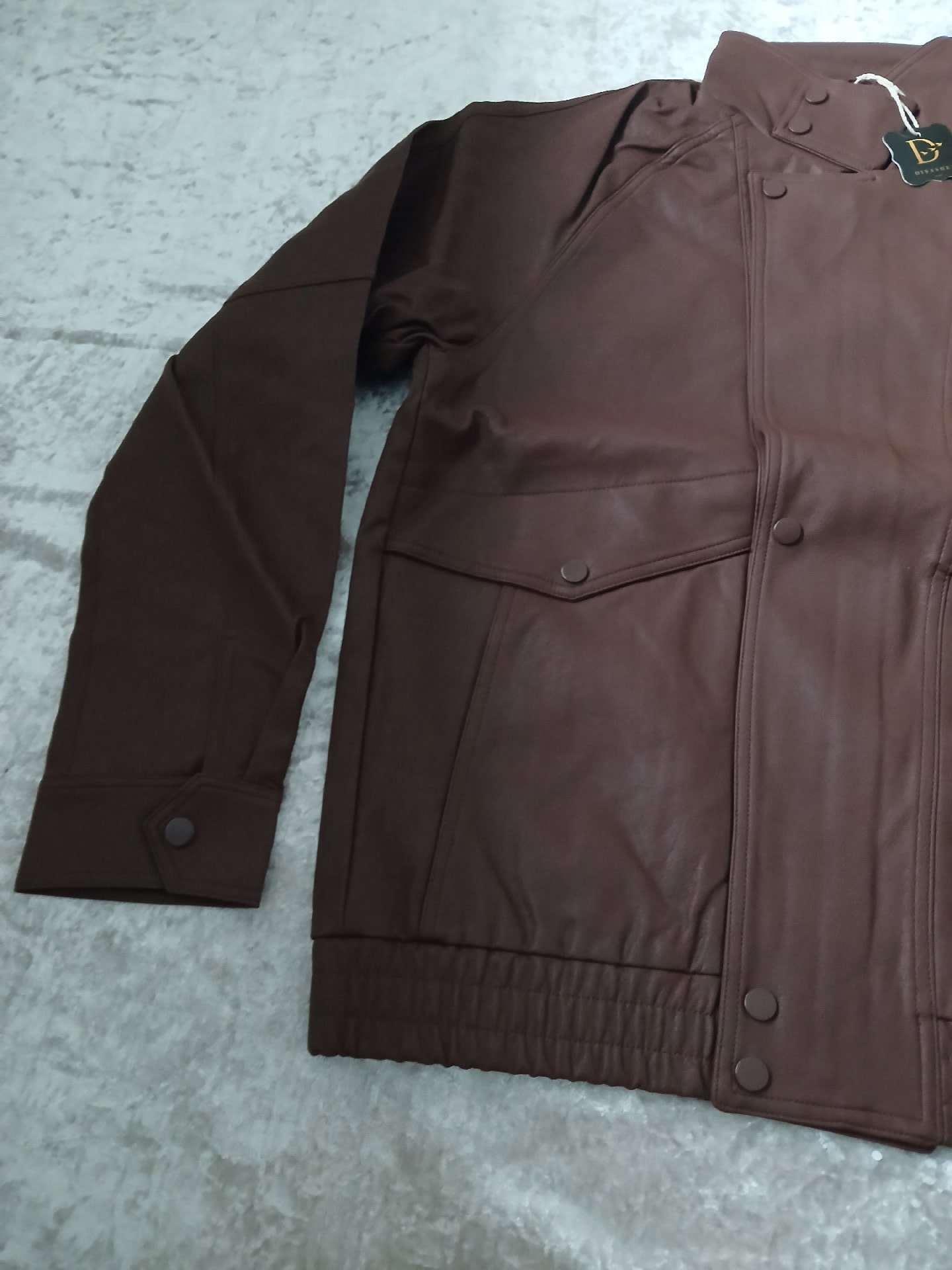 Men's Brown Faux Leather Bomber Jacket — Size M, Unbranded, M, New condition — preloved on SilentSale®