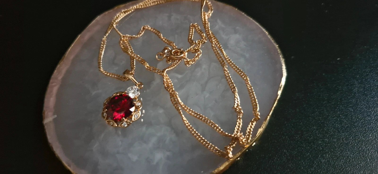 Gold Tone Necklace Pendant with Red and Clear Stones, Gold Tone, One Size, New condition — preloved on SilentSale®