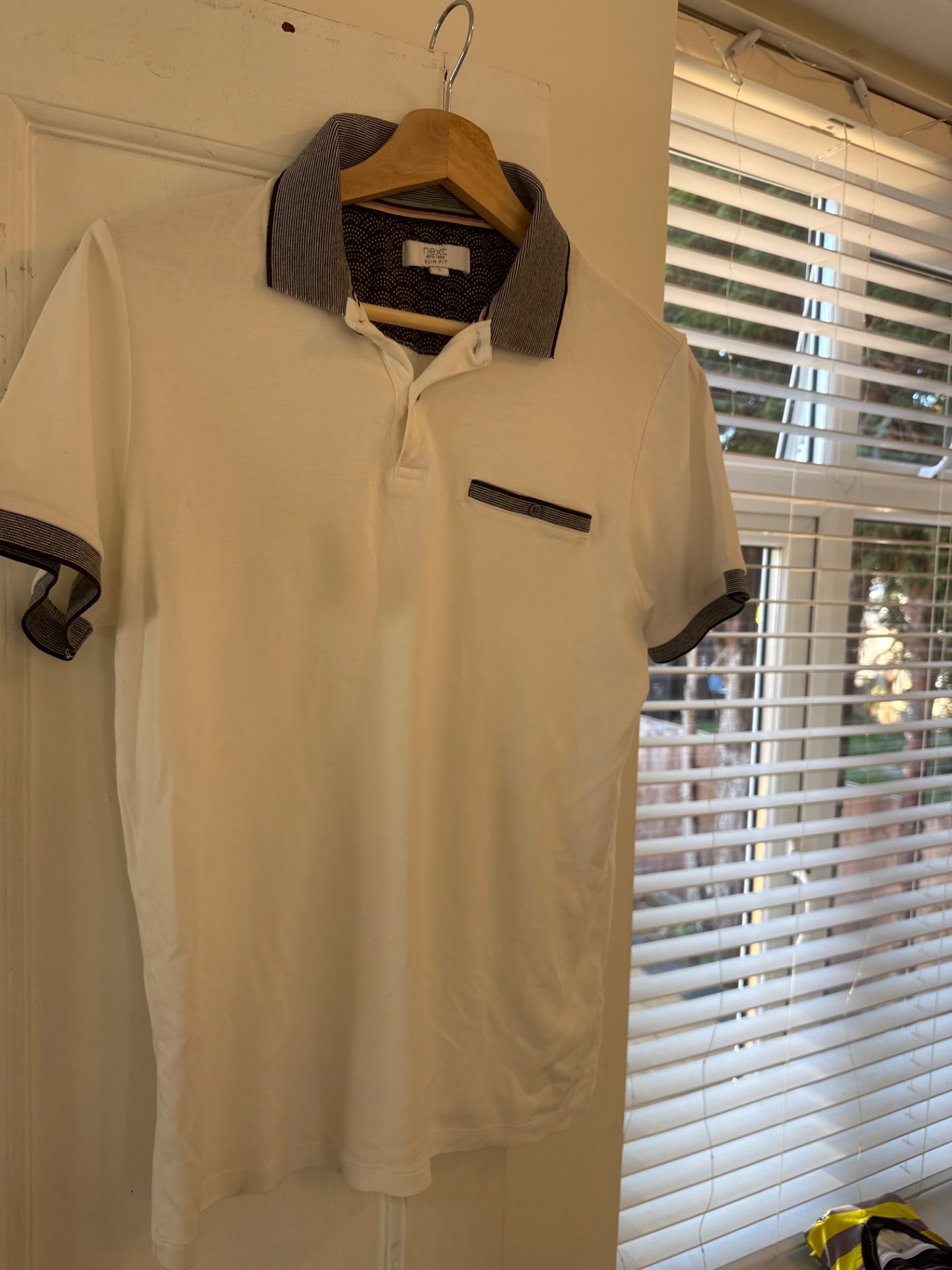White Polo Shirt with Grey Collar - Size M, Next, S, Excellent condition — preloved on SilentSale®