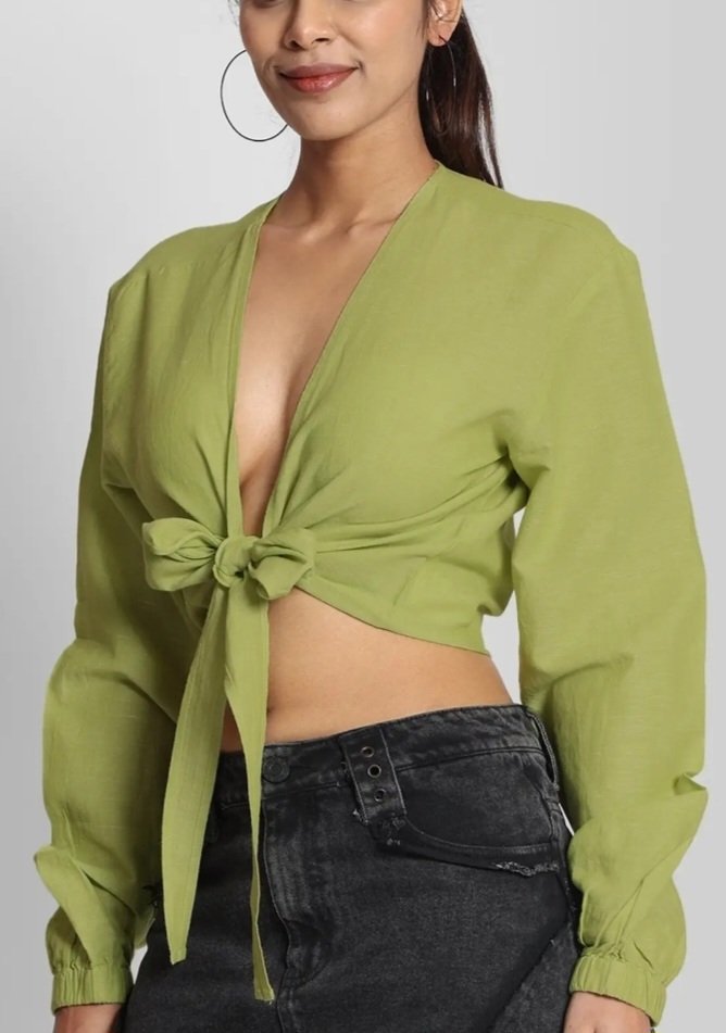 Bene Kleed Sage Green Cotton Linen Wrap Top, Bene Kleed, 10, New condition — preloved on SilentSale®
