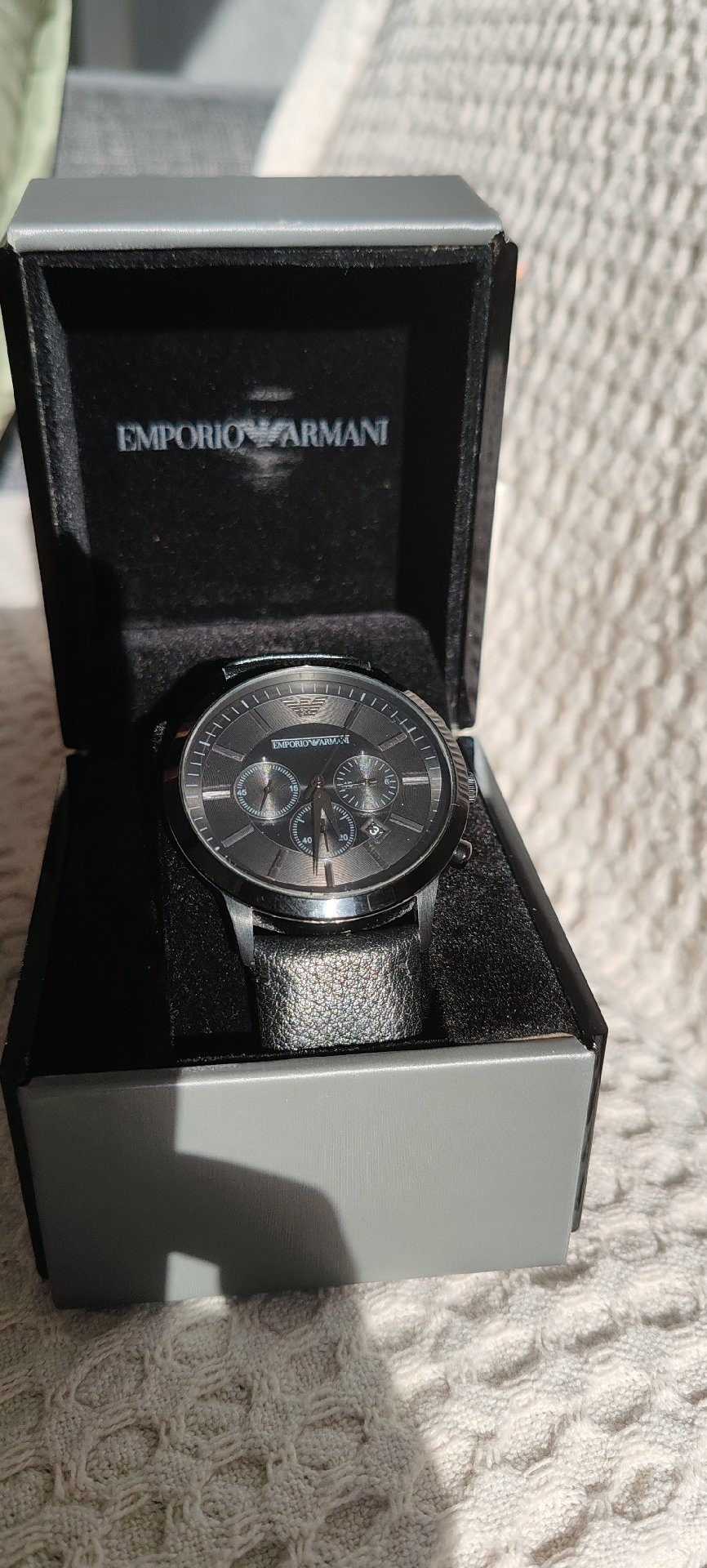 Emporio Armani Black Leather Strap Men's Watch, Armani, One Size, Excellent condition — preloved on SilentSale®
