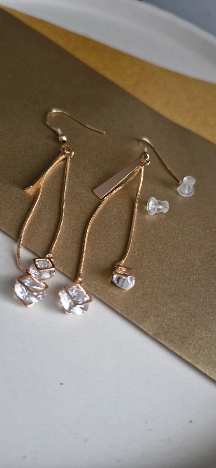 Gold Tone Drop Earrings with Clear Crystal Detail, Gold Tone, One Size, New condition — preloved on SilentSale®