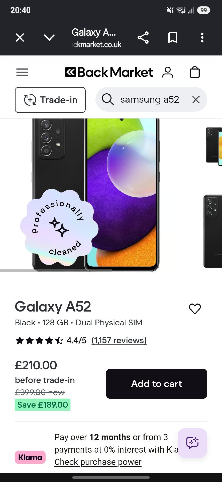 Samsung Galaxy A52 Black 128GB Dual SIM Smartphone, Samsung, 128GB, Good condition — preloved on SilentSale®