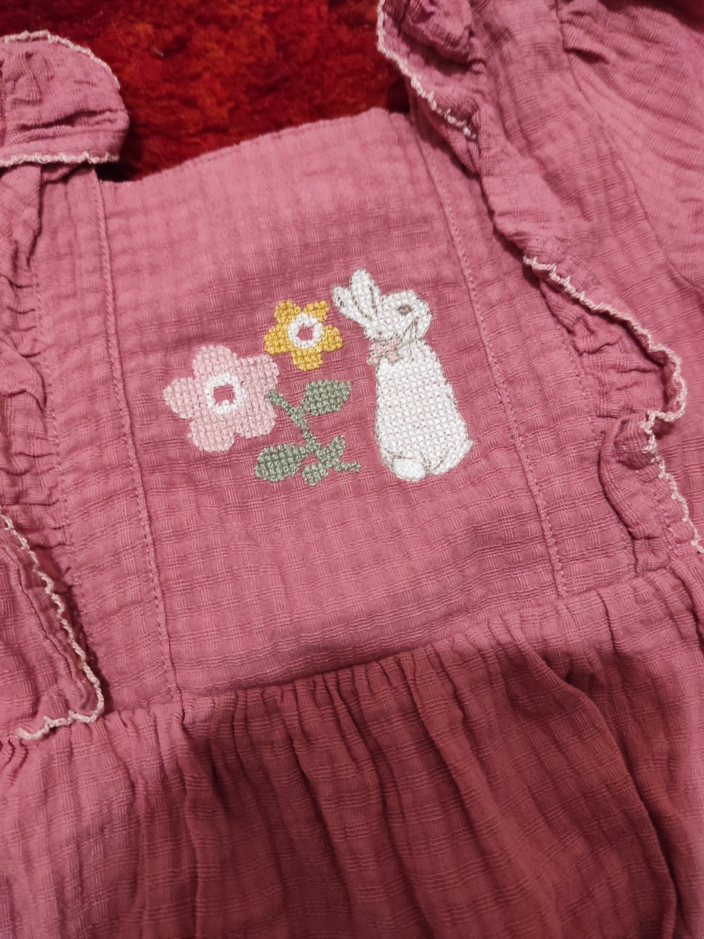Baby Pink Long Sleeve Romper with Bunny Embroidery, Marks & Spencer, 12-18M, Excellent condition — preloved on SilentSale®