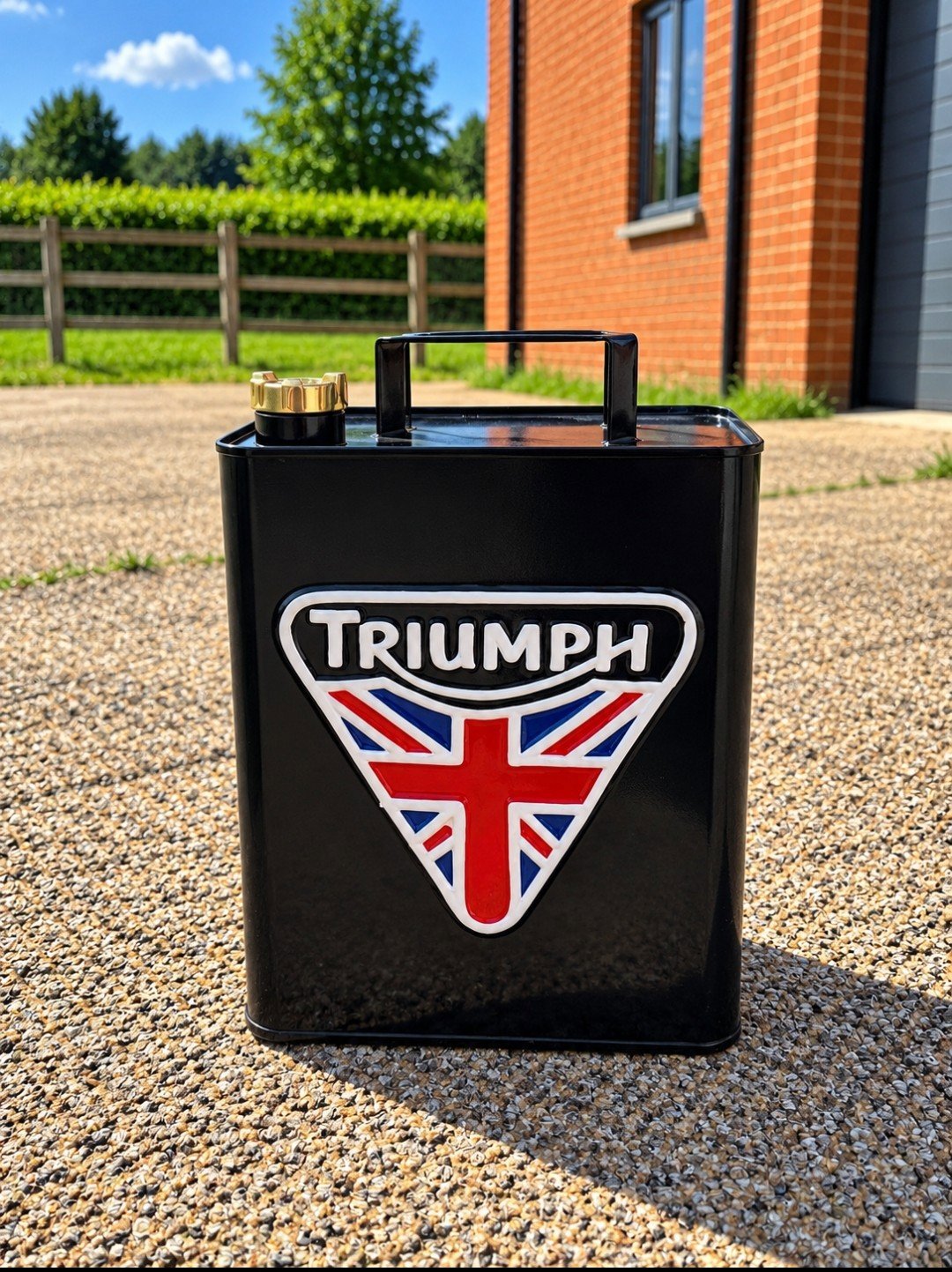 New Reproduction Triumph Metal Petrol Can – Garage, Mancave Decor, Triumph, Medium, New condition — preloved on SilentSale®