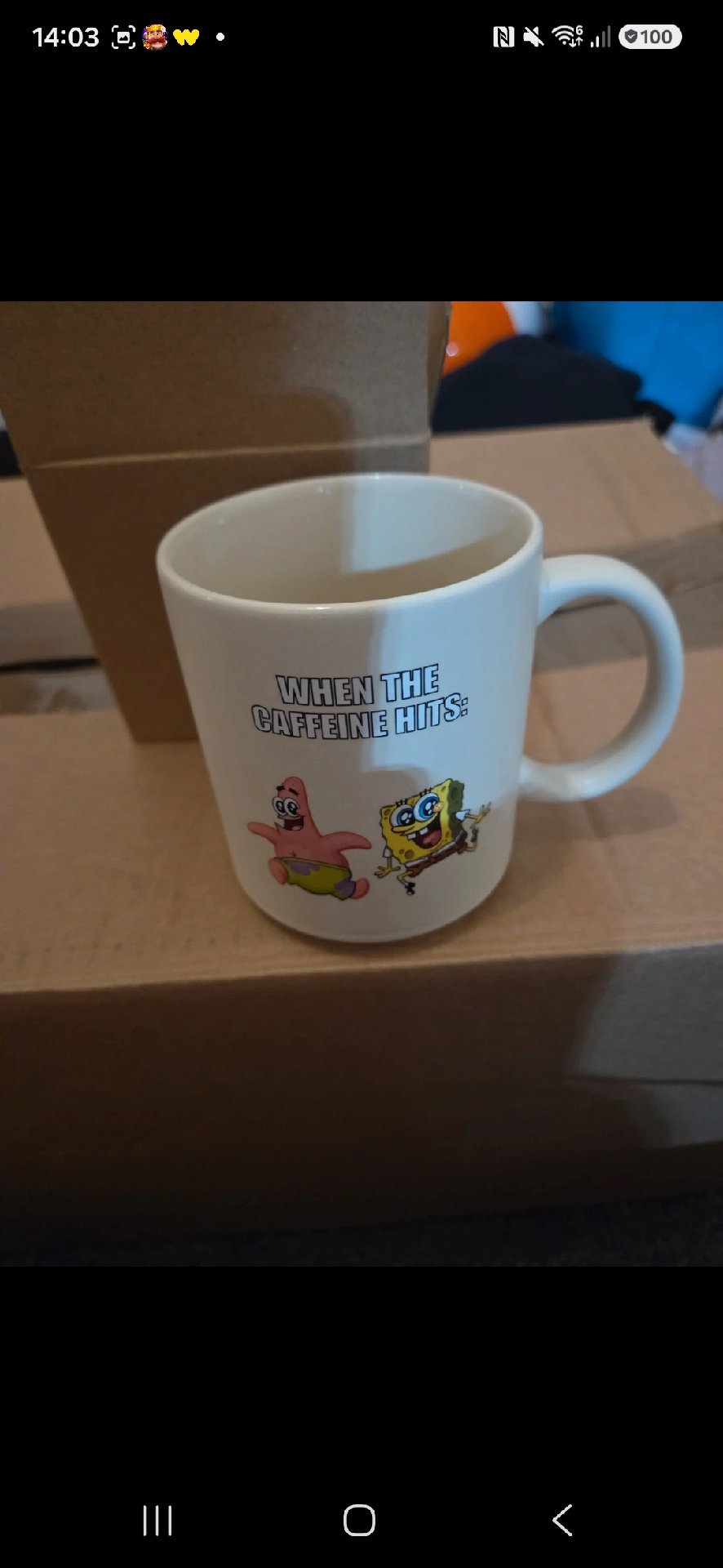 SpongeBob SquarePants 'When The Caffeine Hits' Mug, Typo, Medium, New condition — preloved on SilentSale®