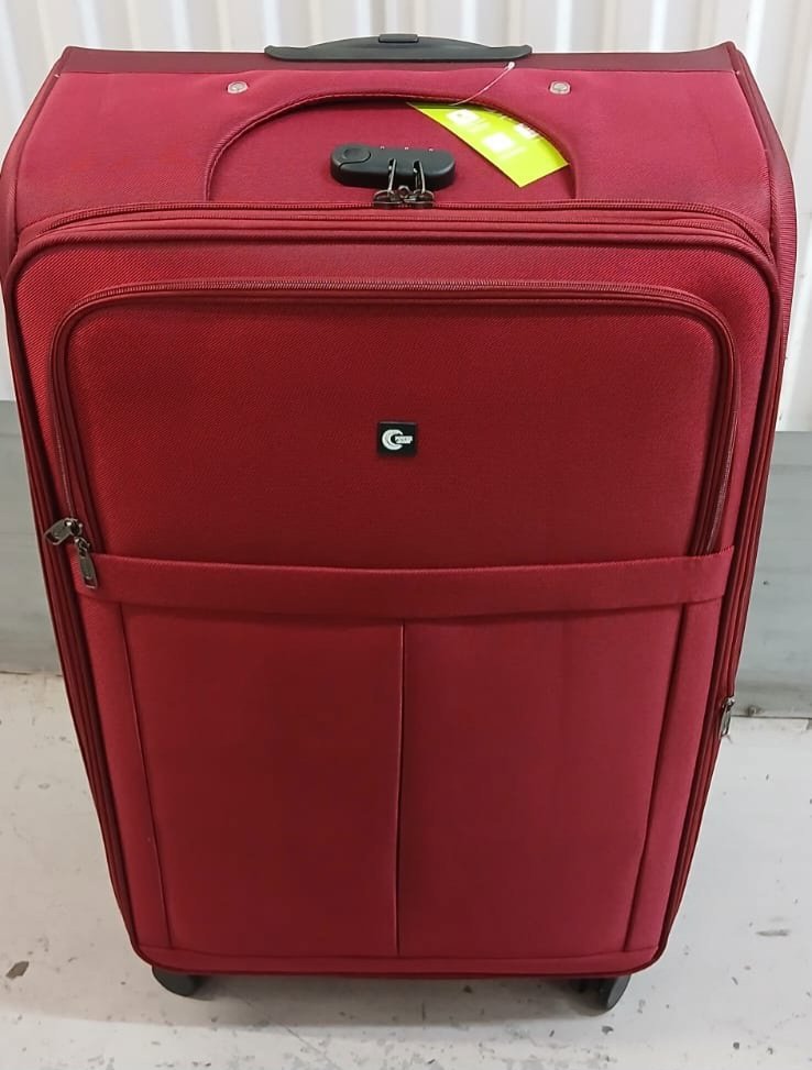 32 inches Red Soft Shell Suitcase with Wheels and Front Pocket, power action, Extra Large, New condition — preloved on SilentSale®