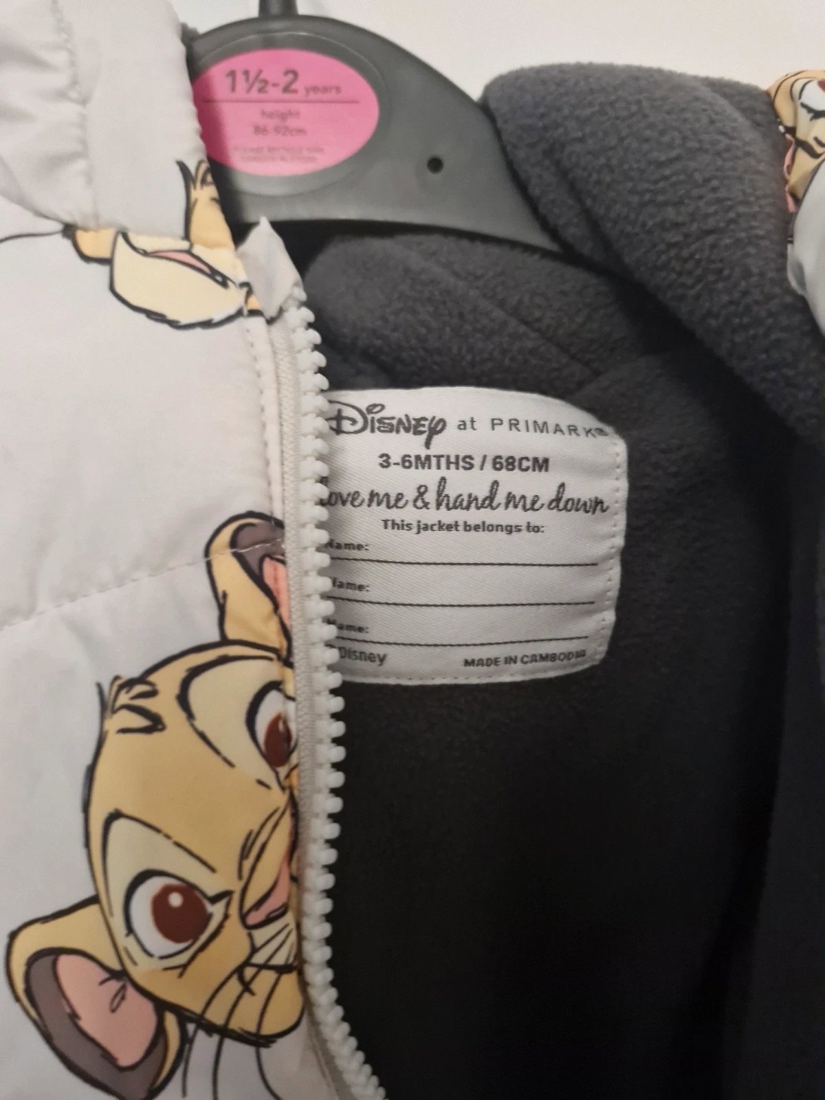 Lion king baby coat, Disney x Primark, 3-6M, Excellent condition — preloved on SilentSale®