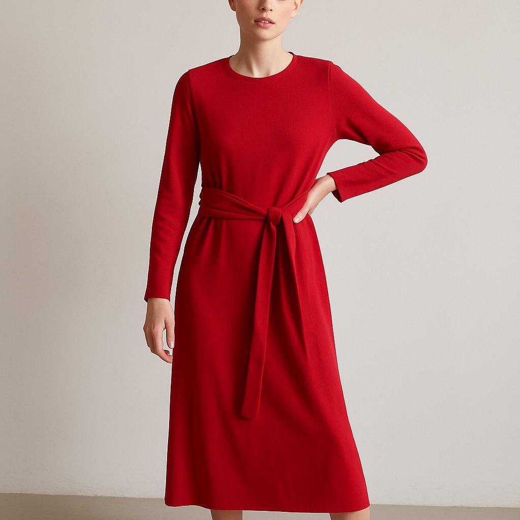 Simply Be Red Long Sleeve Midi Dress with Tie Waist – Size 10, Simply Be, 10, New condition — preloved on SilentSale®