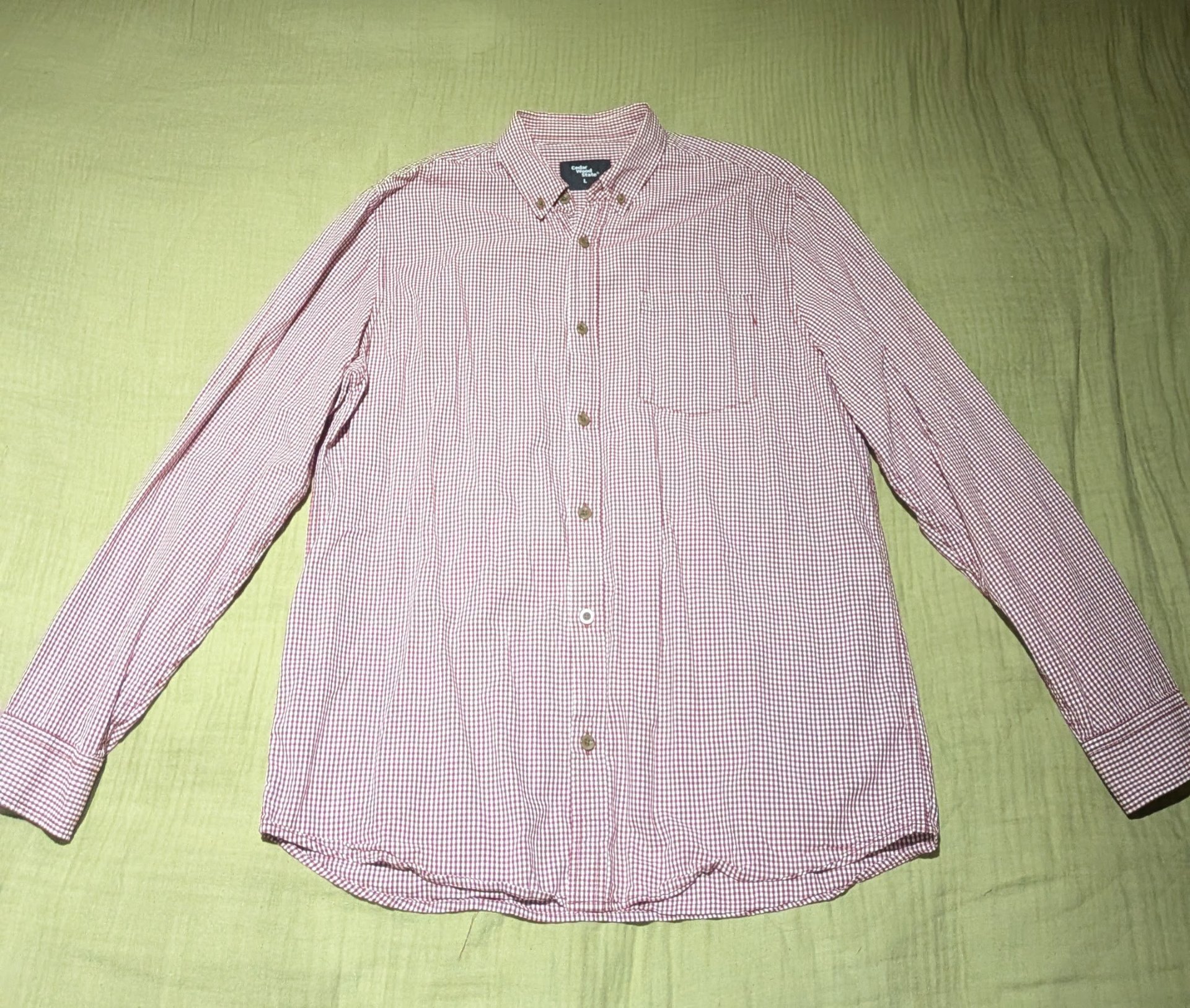 Size L Cedar Wood State burgundy and white gingham button-down shirt, Cedar Wood State, L, Excellent condition — preloved on SilentSale®