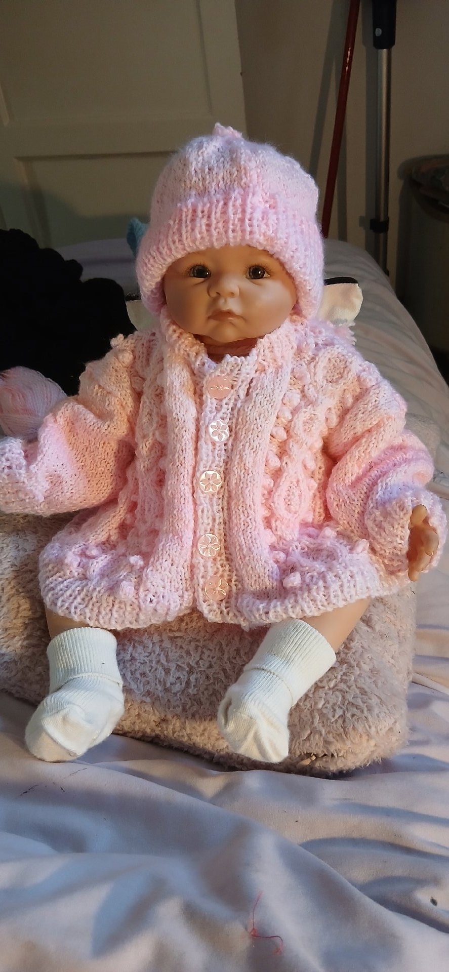 Hand Knitted Pink Baby Cardigan And Hat Set, Handmade, 3-6M, Excellent condition — preloved on SilentSale®