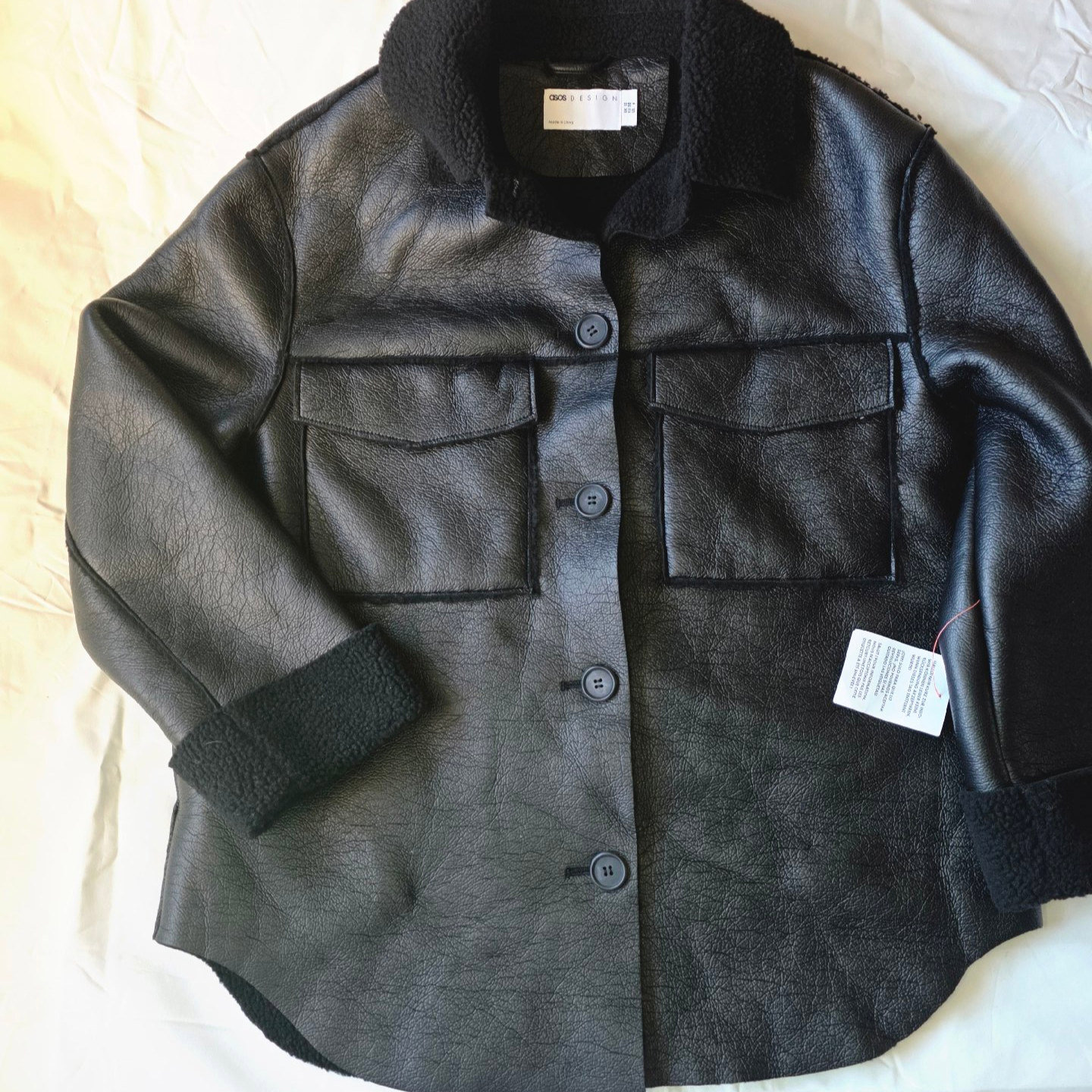 Asos design black faux leather faux Shearling Lined jacket, ASOS Design, 10, New condition — preloved on SilentSale®