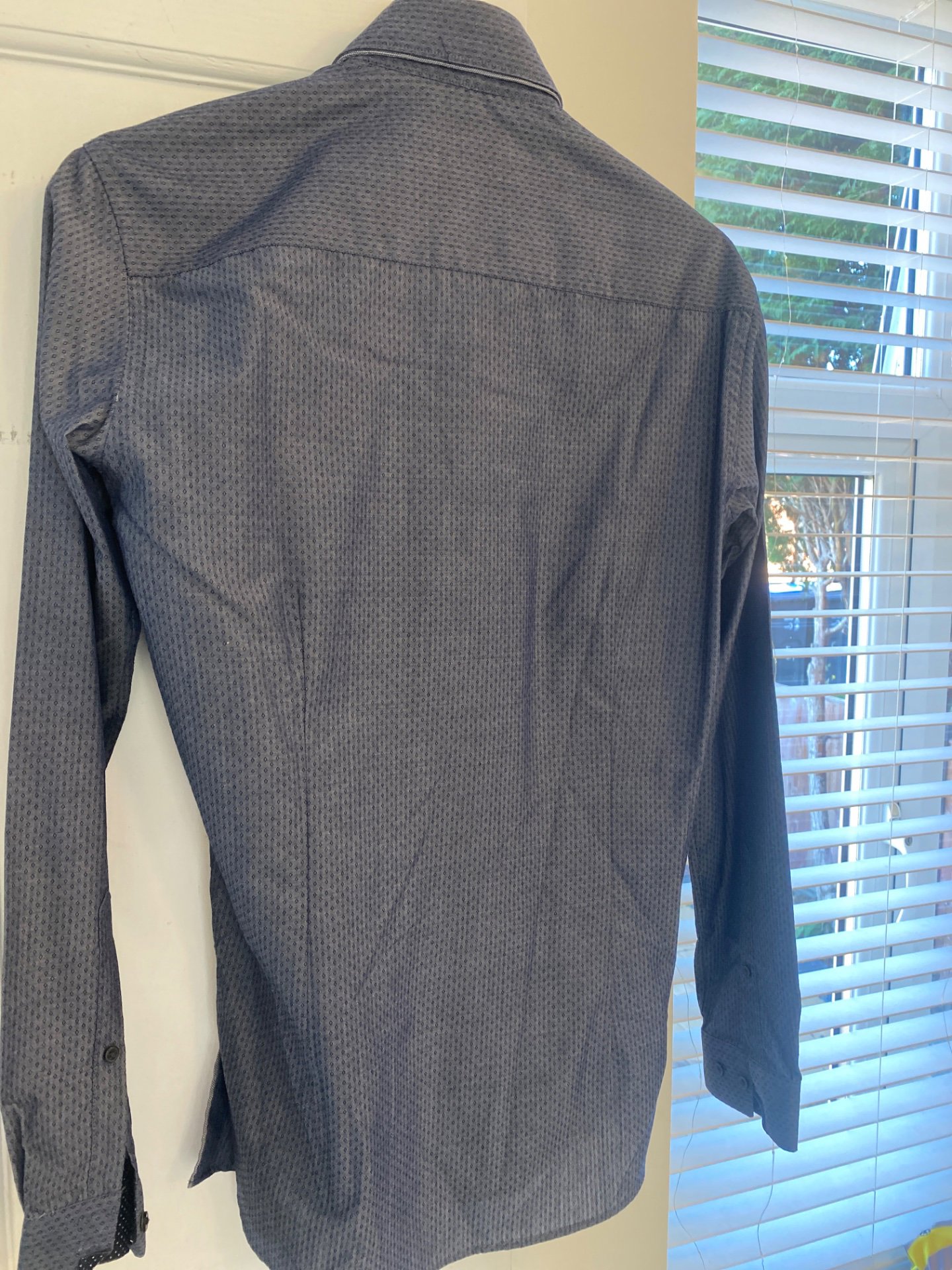 Men's Navy Patterned Long Sleeve Shirt, Cedar Wood State, 14½", Excellent condition — preloved on SilentSale®