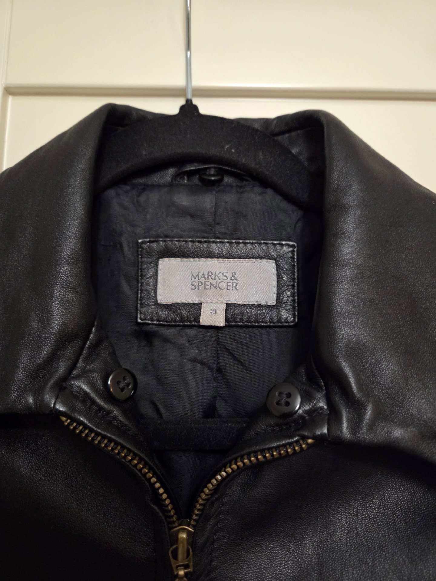 Marks & Spencer Black Leather Longline Jacket – Size 10, Marks & Spencer, S (50-52cm), Excellent condition — preloved on SilentSale®