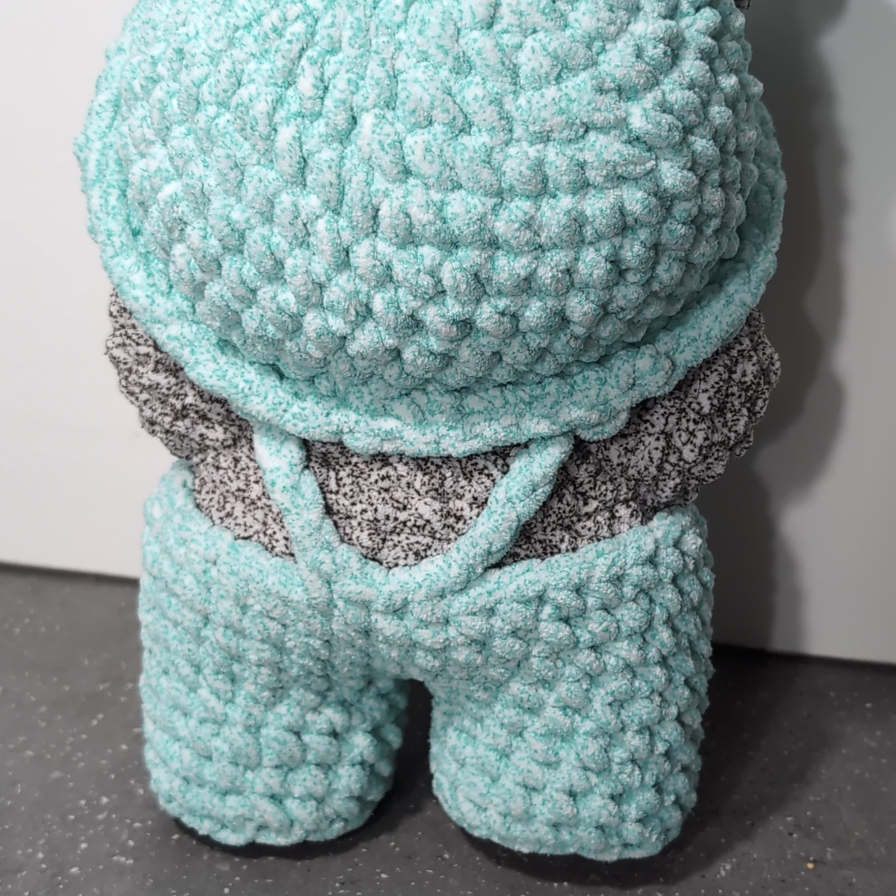 Handmade Crochet Teddy Bear Soft Toy with Blue Outfit, made by Jam, 30 cm tall, Excellent condition — preloved on SilentSale®