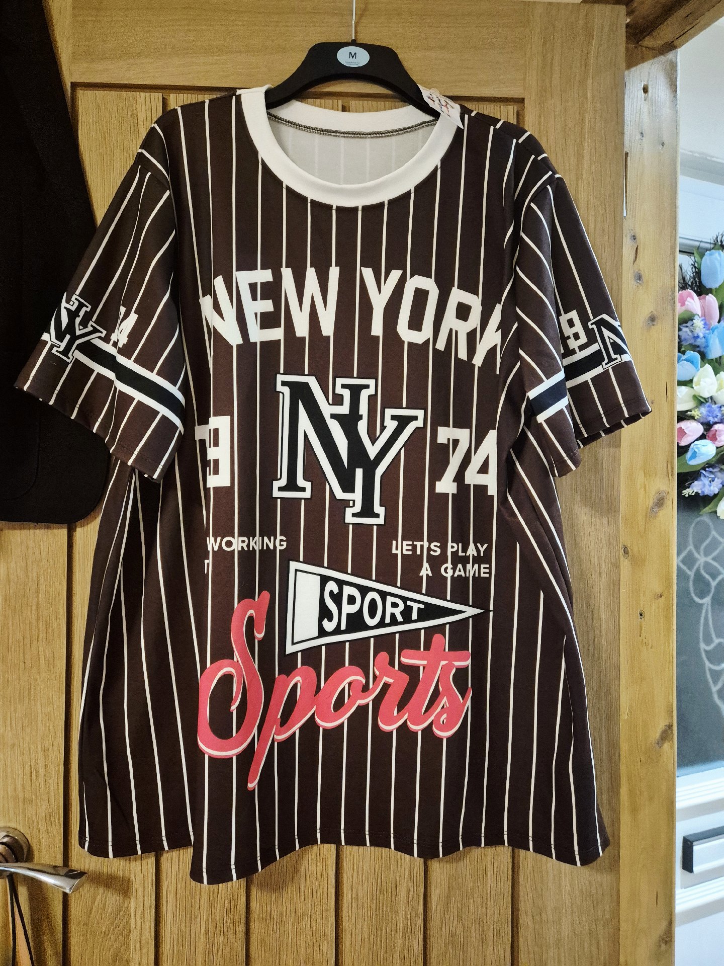 Porte A Porte Fashion Brown Stripe Sports T-Shirt – Size M, Porte A Porte Fashion, M, Excellent condition — preloved on SilentSale®