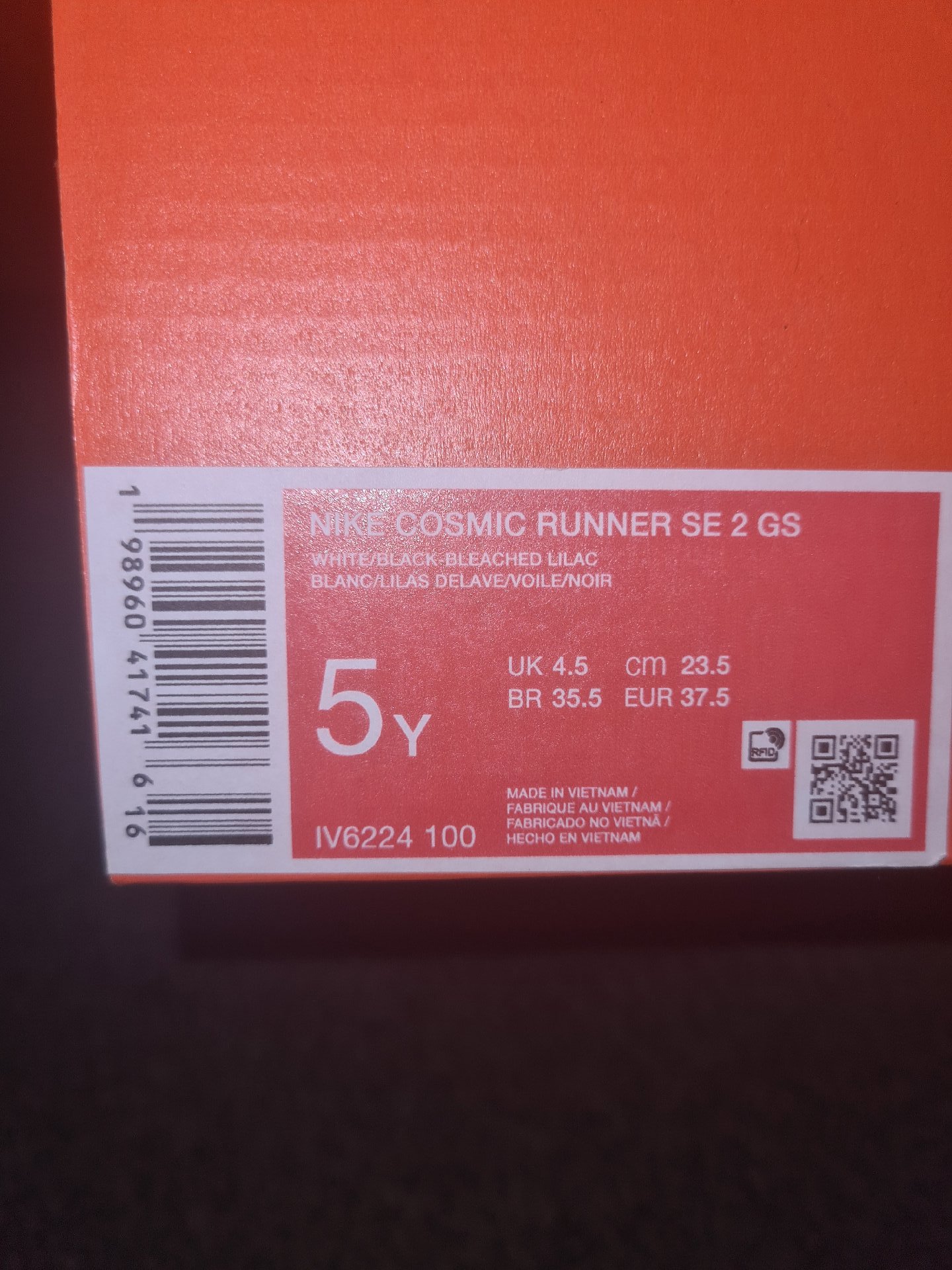 Nike Cosmic Runner SE 2 GS White Black Bleached Lilac Trainers – Size 4.5, Nike, 4.5, New condition — preloved on SilentSale®