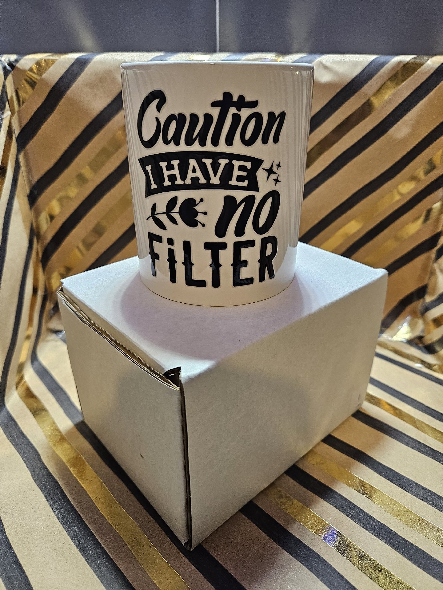 Ceramic Mug with 'Caution I Have No Filter' Print, Unbranded, One Size, New condition — preloved on SilentSale®