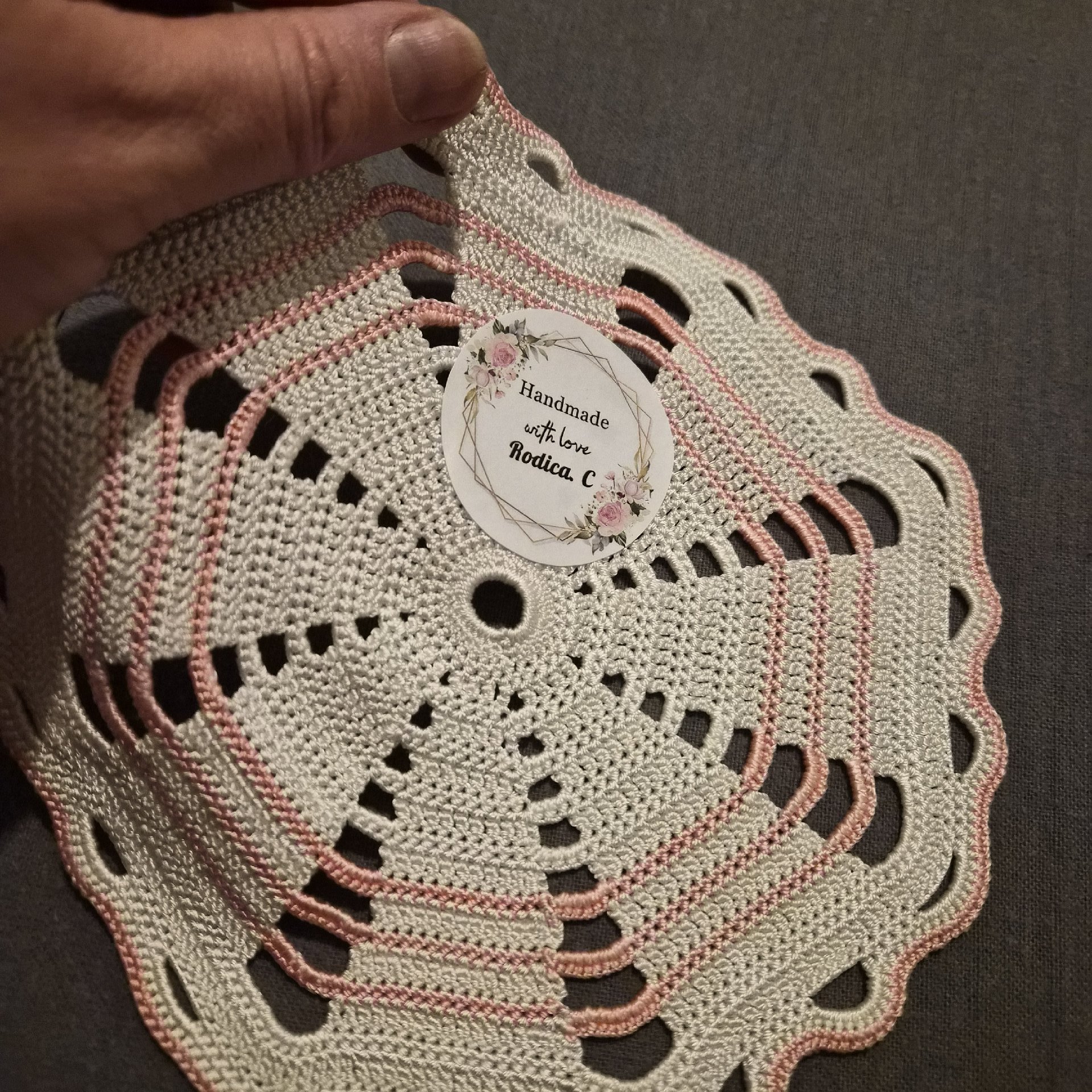 Handmade Crochet Doily White and Pink, Handmade, Small, Excellent condition — preloved on SilentSale®