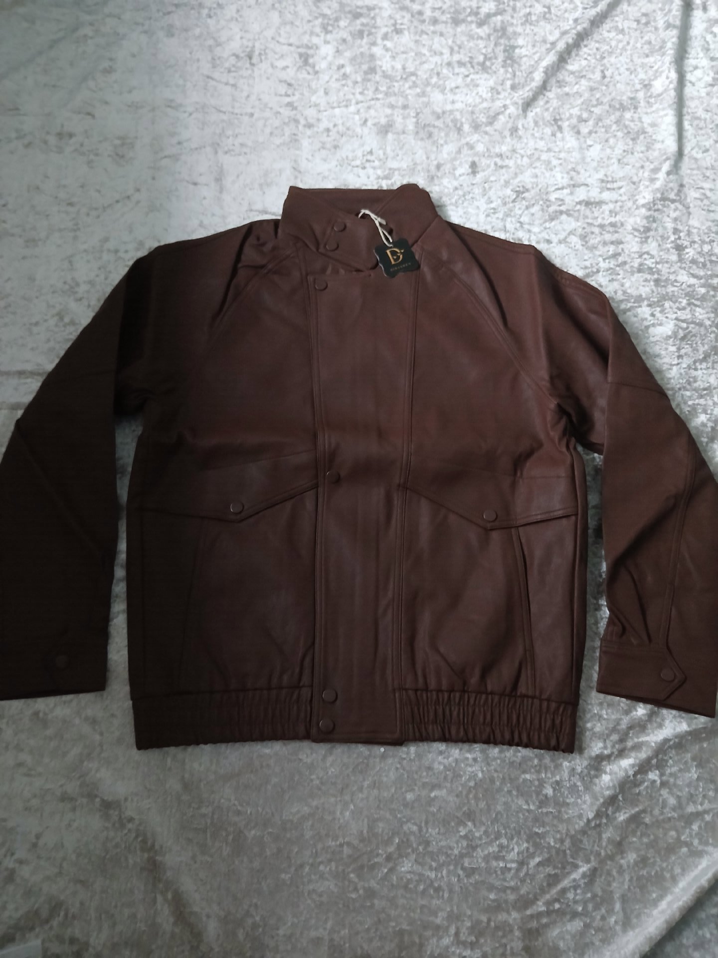 Men's Brown Faux Leather Bomber Jacket — Size M, Unbranded, M, New condition — preloved on SilentSale®